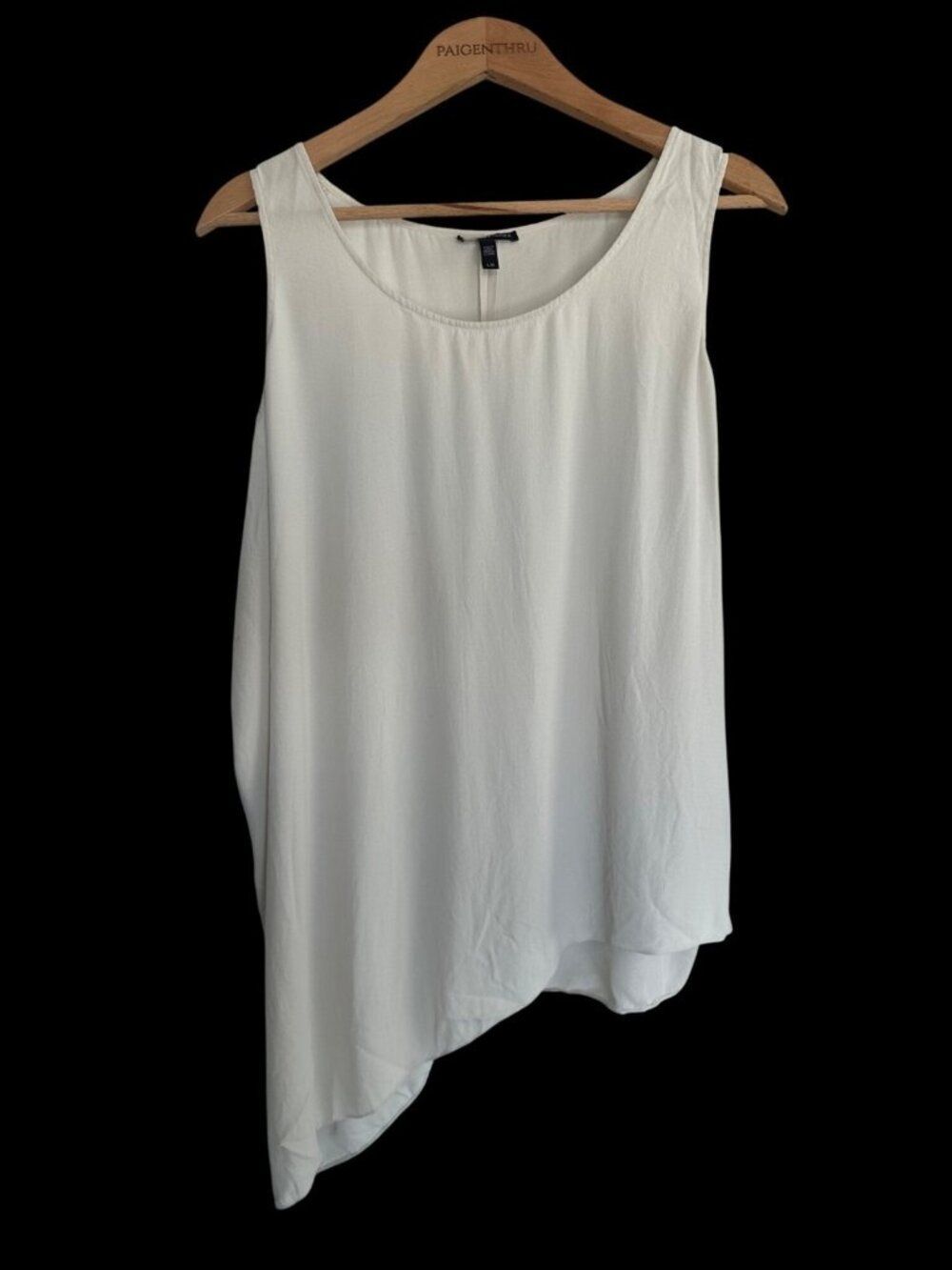 Eileen Fisher Women's LG Ivory Asymmetrical Sleeveless Blouse Minimalist